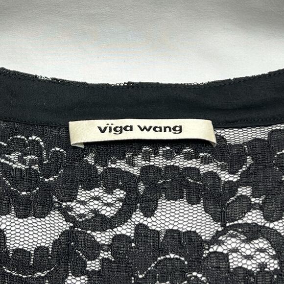 Viga Wang Black Lace Swim Cover Up Scoop Neck Short Sleeve One Size - Picture 3 of 8